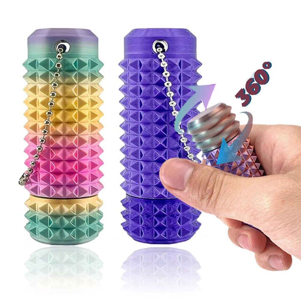 two colored and textured acupressure fidget roller with keychain