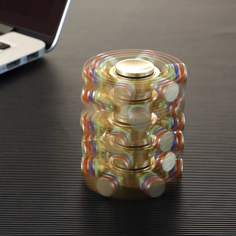 Six-arm metal fidget spinner for sensory focus and ADHD stress relief. stacked