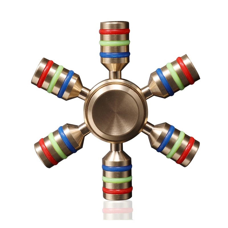 Six-arm metal fidget spinner for sensory focus and ADHD stress relief