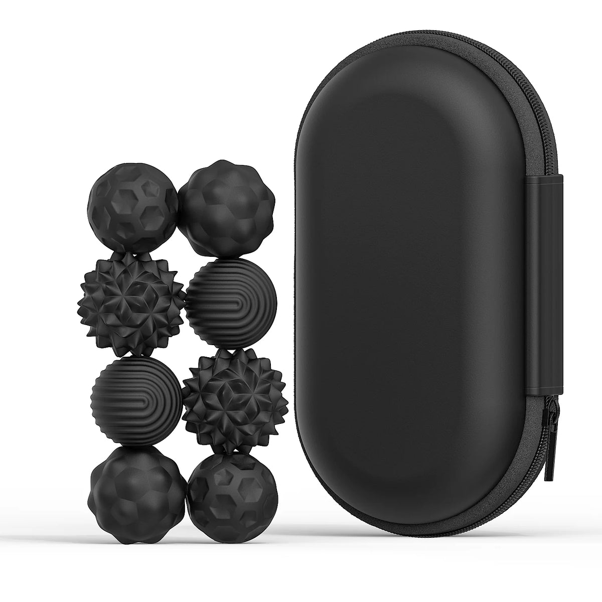8 pack of black sensory magnetic balls for fidgetting and calming down children with special needs