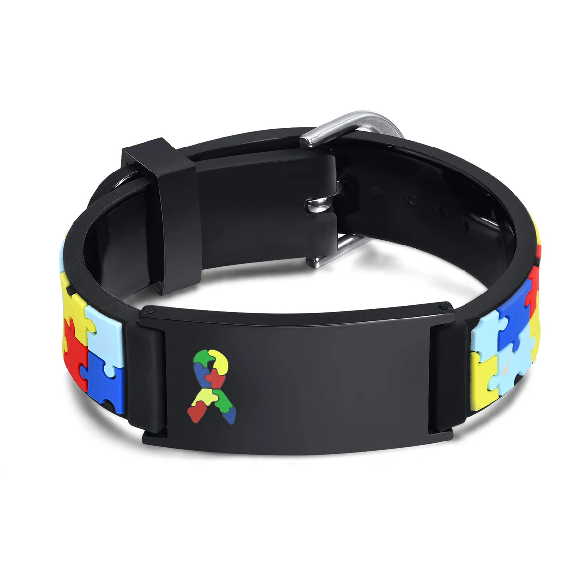 Black bracelet with puzzle design personalized autism awareness bracelet with custom text