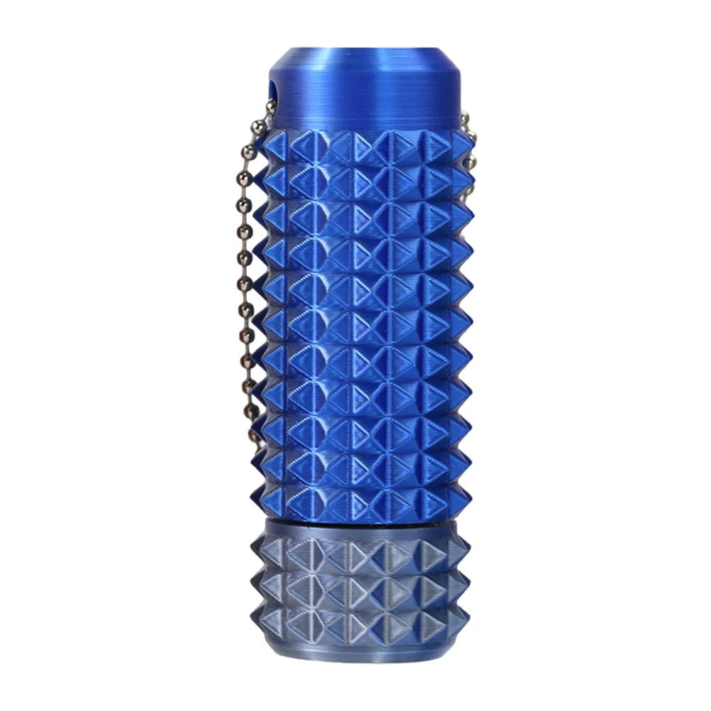 blue and gray textured acupressure fidget roller with keychain