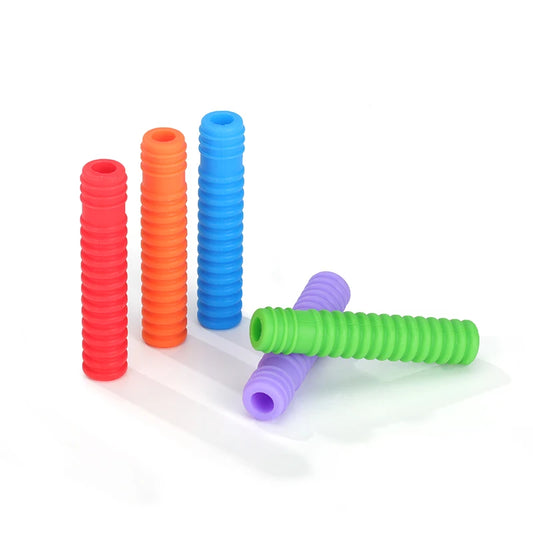 Chewable Pencil Toppers (5-Pack) in vibrant colors for sensory-friendly activities and oral sensory input.