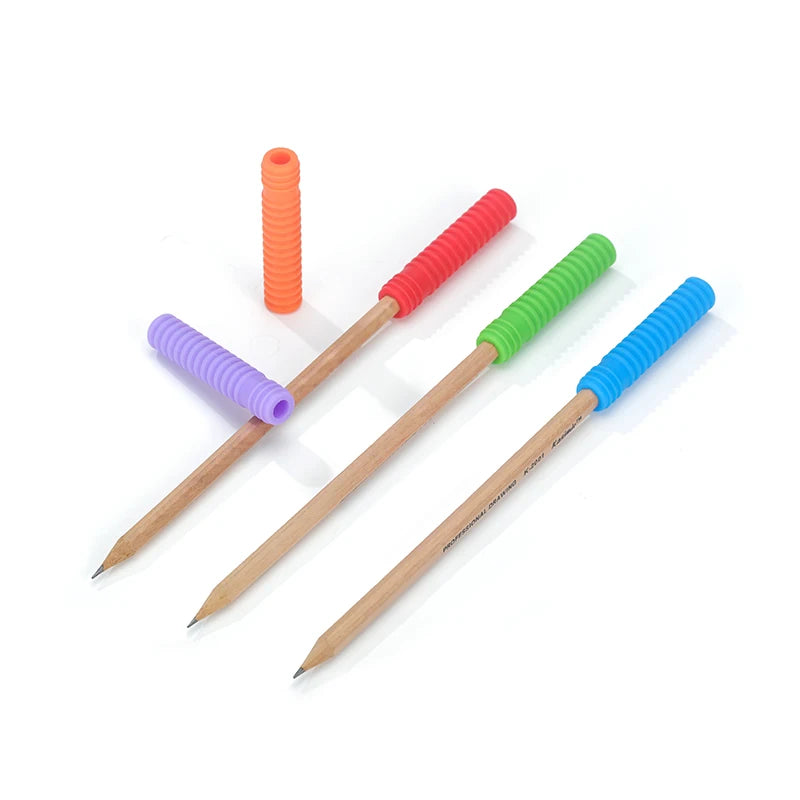 Chewable Pencil Toppers (5-Pack) in vibrant colors for sensory stimulation and fidgeting while writing.