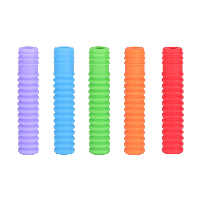 Chewable Pencil Toppers (5-Pack) in mixed colors, perfect sensory toys for kids and adults in Ireland.