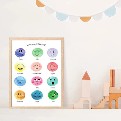 Emotions Feelings Poster for Kids – Emotion Chart for Communication showcasing colorful feelings faces, ideal sensory toys Ireland.