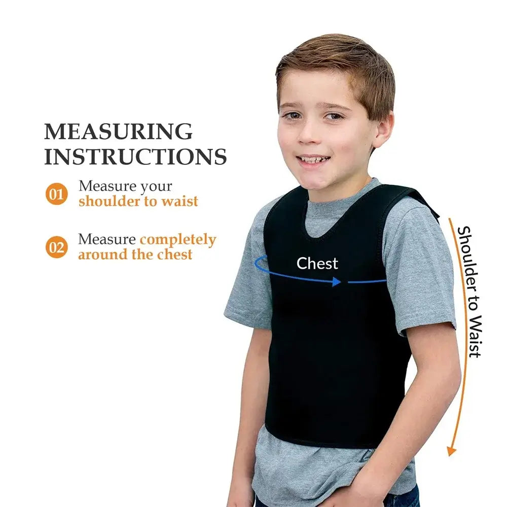 Measuring instructions for Kids Sensory Compression Vest – Deep Pressure Comfort Vest for accurate sizing.
