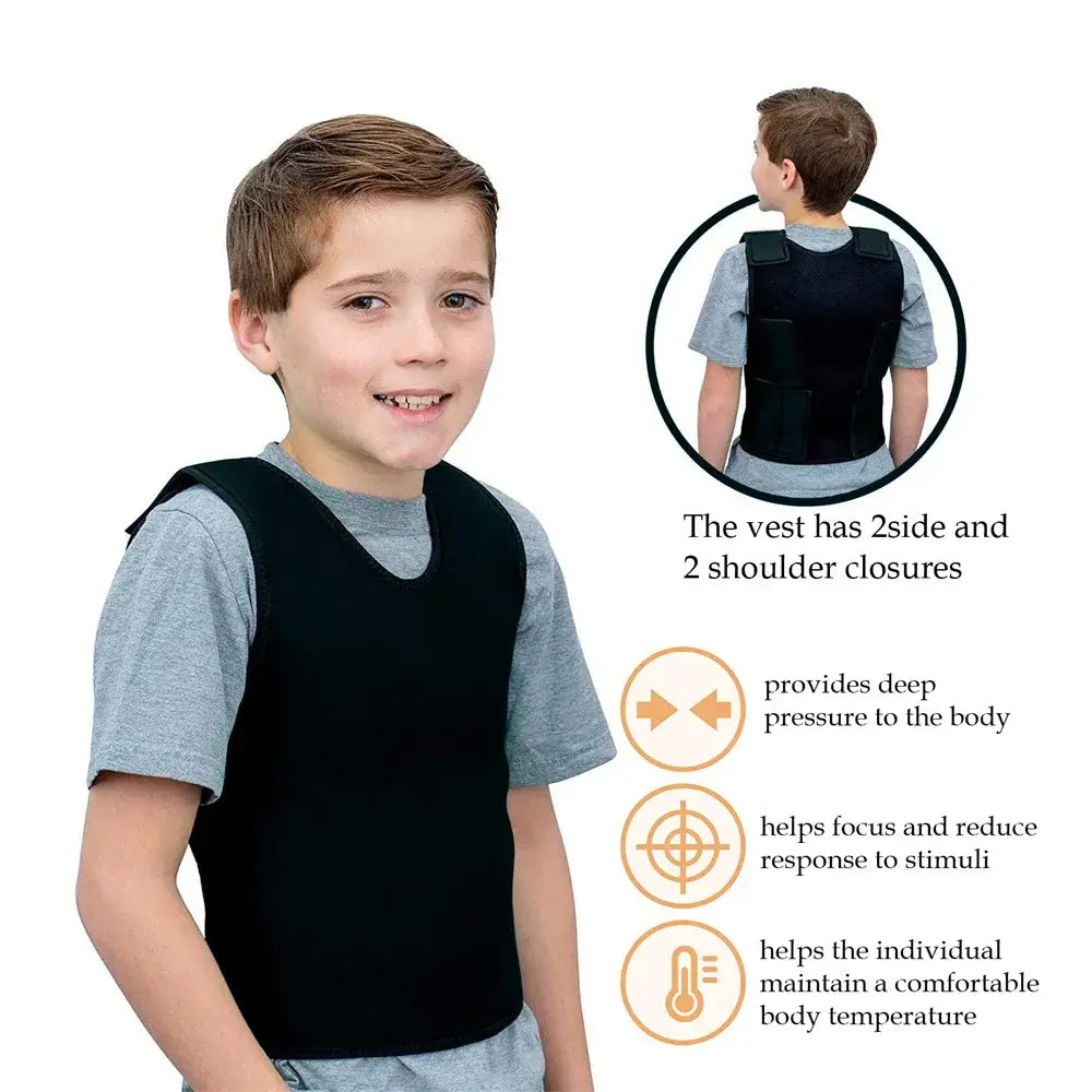 Kids Sensory Compression Vest – Deep Pressure Comfort Vest on a boy, ideal sensory support for children in Ireland.