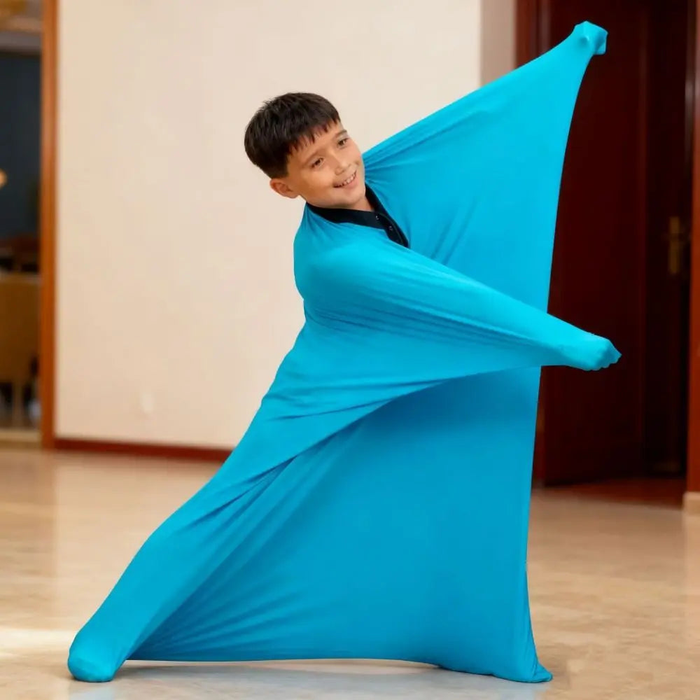 Sensory Compression Body Sock for Kids in vibrant blue, perfect for sensory play and calming activities.