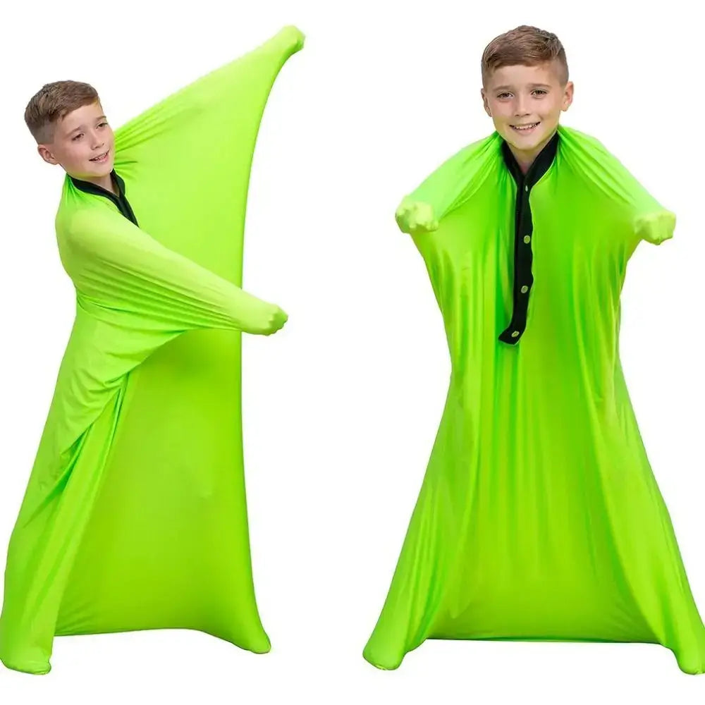 Sensory Compression Body Sock for Kids in vibrant green, designed for fun and calming sensory play.