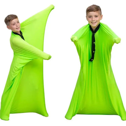 Sensory Compression Body Sock for Kids in vibrant green, designed for fun and calming sensory play.