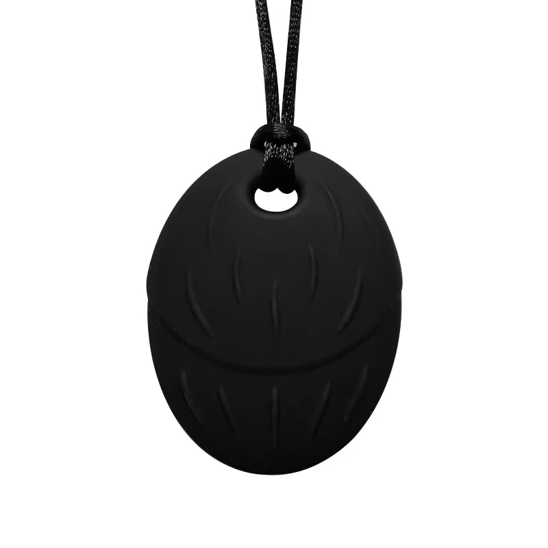 Black silicone pendant necklace on a white background