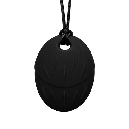Black silicone pendant necklace on a white background
