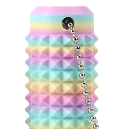 pink, blue and yellow textured acupressure fidget roller with keychain