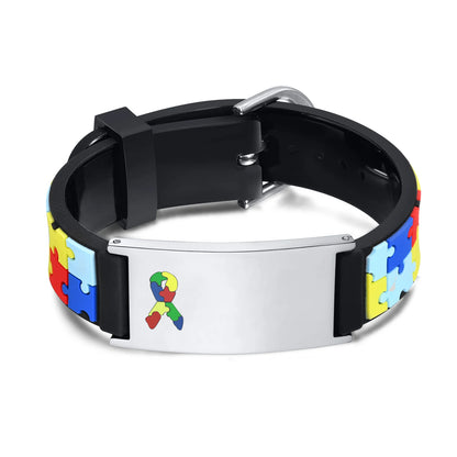 black & white with puzzle design personalized autism bracelet on table-view