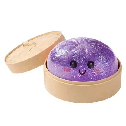 Dumpling Squishy Stress Ball – Cute Glitter Sensory Fidget Toy in purple, perfect sensory toy for calming fidgeting.