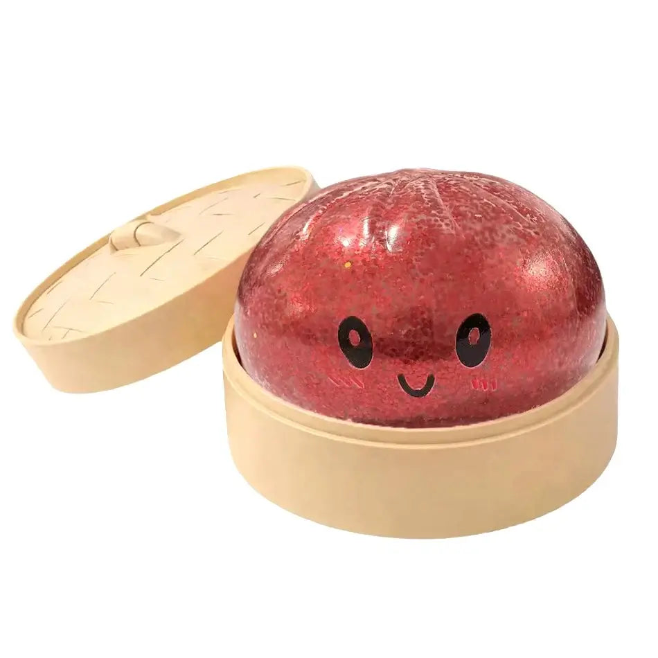 Dumpling Squishy Stress Ball – Cute Glitter Sensory Fidget Toy in red, perfect sensory toy for kids and adults in Ireland.