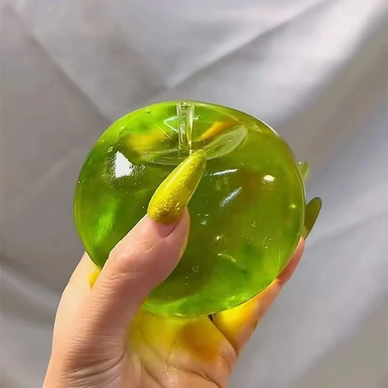 Green apple squeeze toy for stress relief and sensory stimulation top view