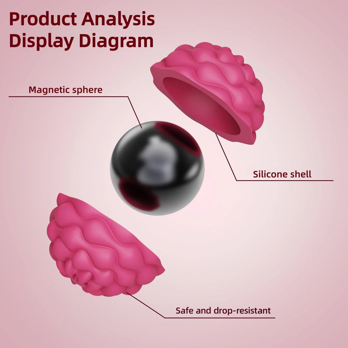 Diagram of a pink magnetic ball to showcase its quality 