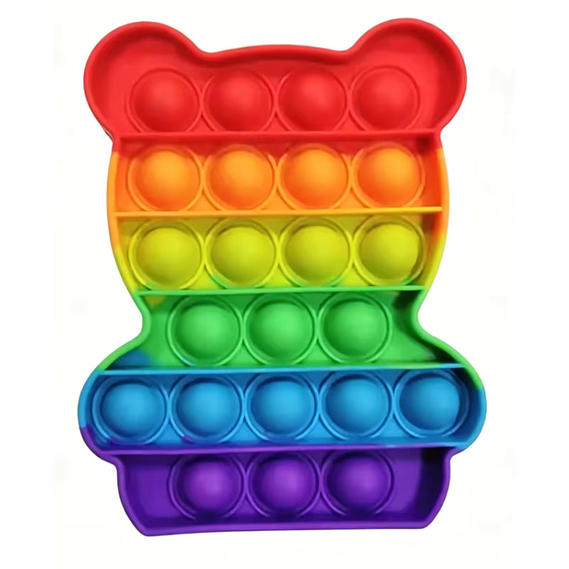Rainbow Pop-It Fidget Toy — Assorted Shapes in bear shape, colorful sensory toy for stress relief and fun tactile play.