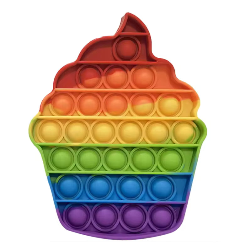 Rainbow Pop-It Fidget Toy — Assorted Shapes in cupcake design, colorful silicone sensory toy for stress relief in Ireland.