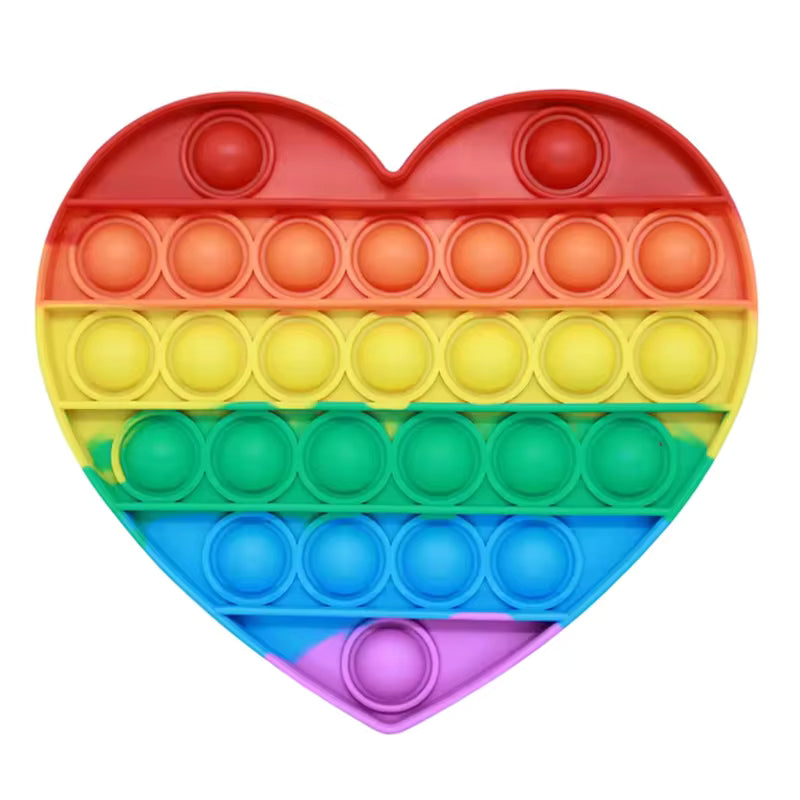 Rainbow Pop-It Fidget Toy — Assorted Shapes in heart design, perfect sensory toy for kids and adults in Ireland.