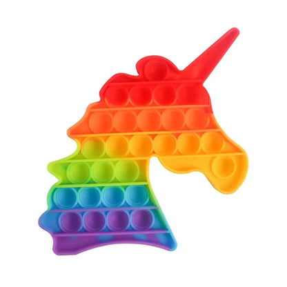 Rainbow Pop-It Fidget Toy — Assorted Shapes in unicorn design, colorful sensory toy for kids and adults in Ireland.