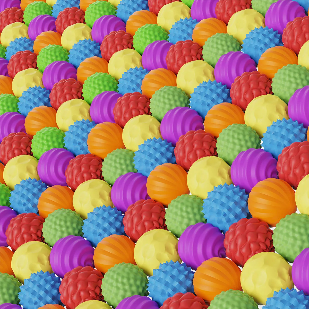 Multicolored textured balls arranged in a pattern