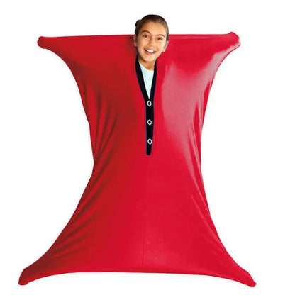 Sensory Compression Body Sock for Kids in red, perfect sensory toy for children, providing calming and proprioceptive support.