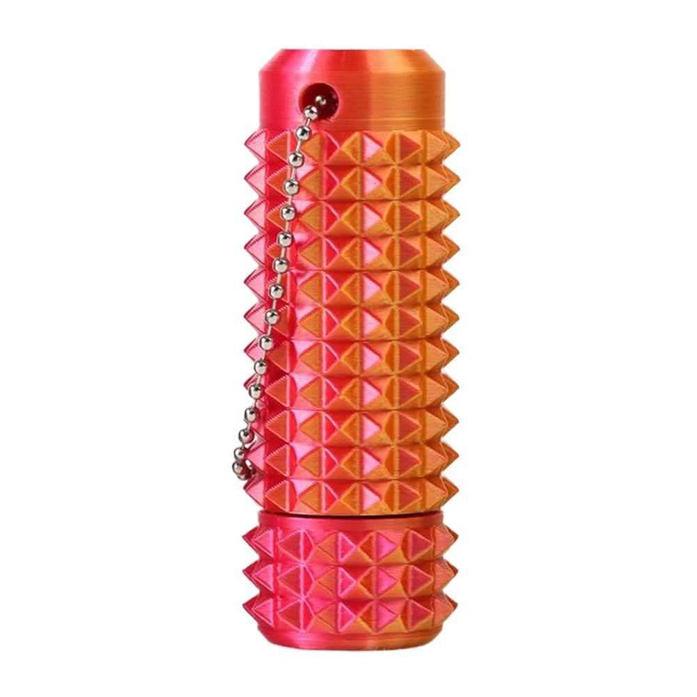 orange and red textured acupressure fidget roller with keychain